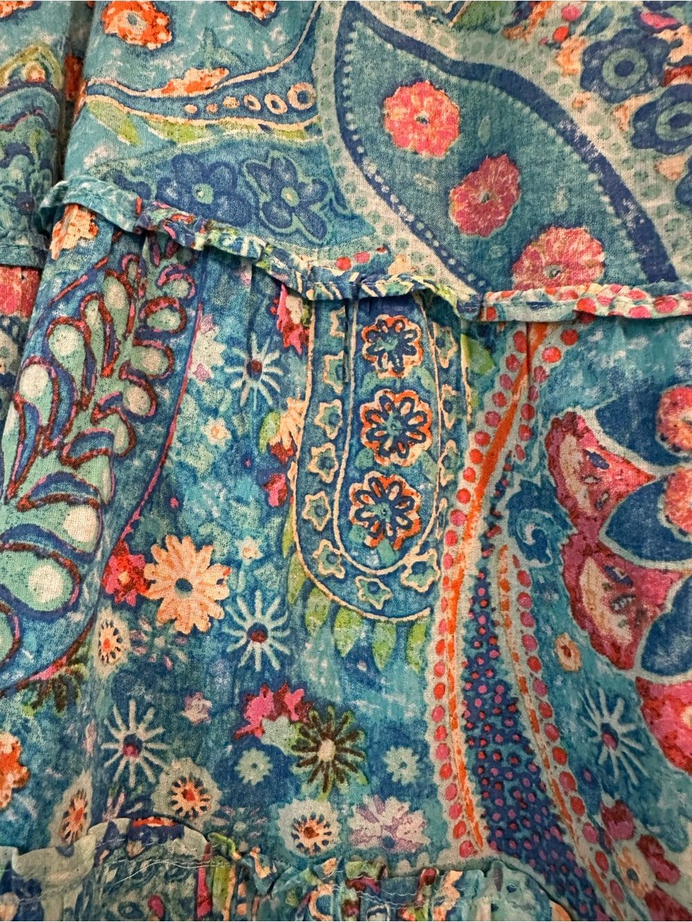 Lauren Ralph Lauren Teal Floral Tiered A-Line Boho Skirt, 2X - Picture 4 of 10